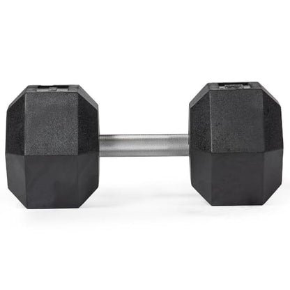 Titan Fitness 65 LB Pair Free Weights, Black Rubber Coated Hex Dumbbell, Straight Stainless Steel Handle, Strength Training, Full Body Workout