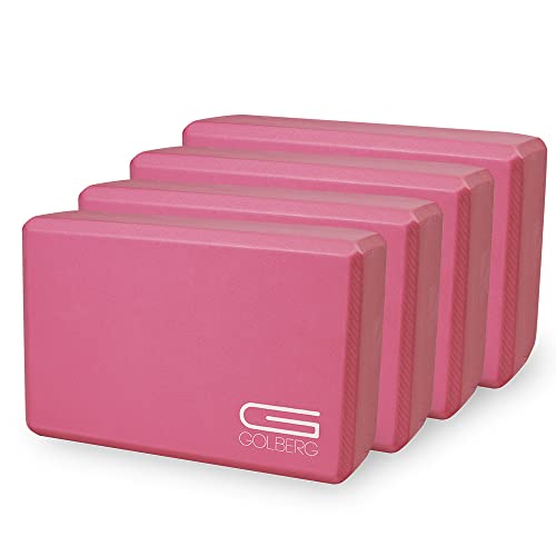 Golberg Foam Yoga Block – For Fitness, High Intensity Support and Improving Strength or Flexibility Pink/Green/Dark Green/Purple/Blue – 1/2/4 Pack - color: 4 Pack - Pink