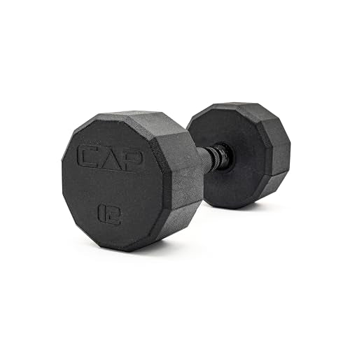 CAP Rubber Coated Dumbbell Weights, Free Weights for Home Gym Strength Training, Anti-Roll Hex Dumbbells with Black, Chrome & Comfort Grip Handles, Singles - size: 12 lb, style: 12-Sided - Black Handle