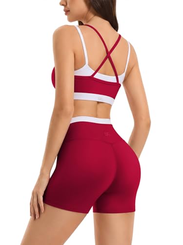 2 Pieces Workout Sets for Women,Seamless Athletic Short with Double Layer Sports Bra,Gym Matching Outfits