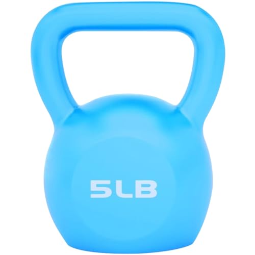 Kettlebell Weights Women's Fitness Shaping Kettle Bells, Gym Strength Training Dumbbell, Swing/Deadlift/Squat, Protect The Floor(Light Blue-5LB)