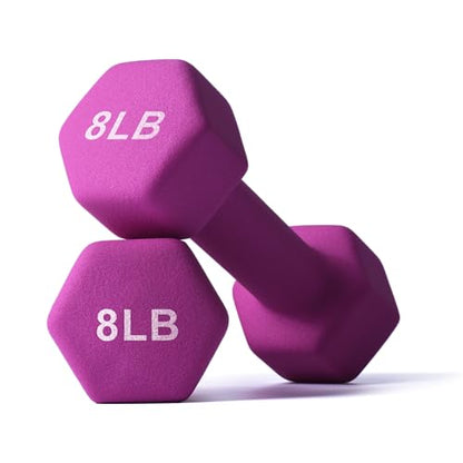 Portzon Dumbbells Neoprene with Non Slip Grip weight for Total Body Workout Compatible with of 2 Set,1-15 LB, Anti-Slip, Anti-roll, Hex Shape