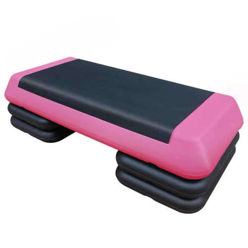 Aerobic Exercise Step Platform for Home Gym, 4 Stackable Risers -Adjustable Hight, Step Up Exercise Platform, Fitness Training Workout Stepper, Cardio Strength - color: Pink New