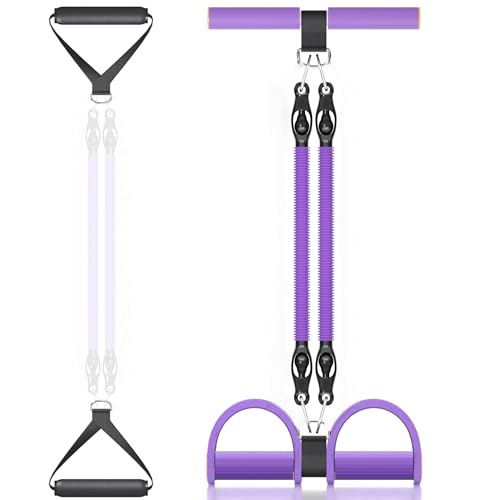 Multifunction Tension Rope, 2 Tubes Stretch Yoga Pedal Tension Strap, Adjustable Resistance, Tension Rope Fitness Equipment - color: Purple
