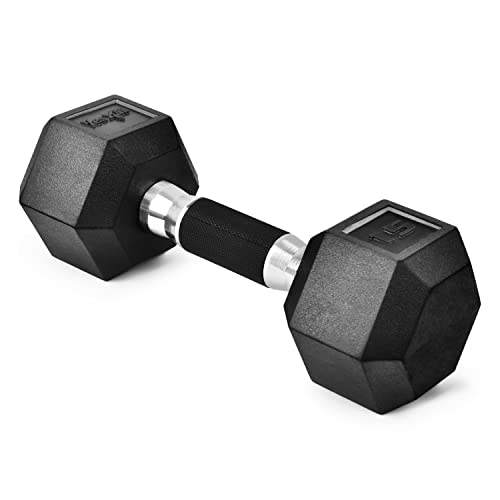 Yes4All Rubber Grip Encased Hex Dumbbell – Hand Weights With Anti-Slip 5-50 LBS Single - color: C. 15 Pounds