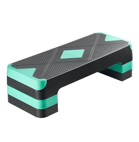 Aerobic Exercise Step Platform, 28-Inch Workout Aerobic Stepper, Height Adjustable Fitness Training Step Deck Trainer with 4 Risers, Non-Slip Surface Bench for Home Gym Cardio Strength, Green