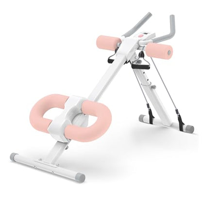 Ab Machine, Ab Workout Equipment, Adjustable Core & Ab Trainer Machine with Resistance Bands for Home Gym, Foldable, Knee Protection, Abdominal Exercise Equipment for Stomach Workout (Pink)