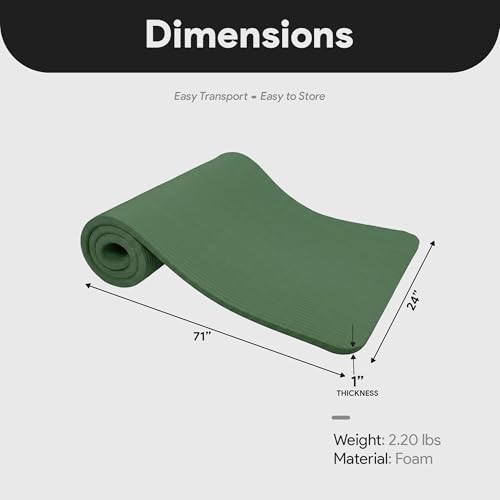 BalanceFrom Yoga Mat, 1-Inch Extra Thick High Density Exercise Mat, Anti-Tear Exercise Yoga Mat with Carrying Strap, Suitable for Various Yoga Exercises, Multiple Colors