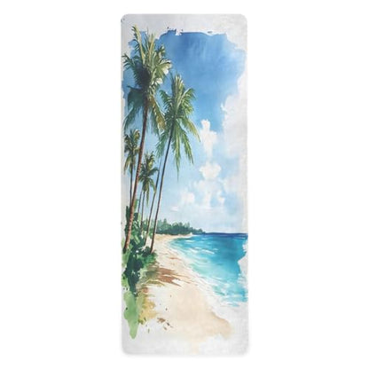 Yoga Mat Beach Palm Trees1 1 mm Non‑Slip Fitness Exercise Mat Lightweight Travel Workout Mat for Gym, Pilates & Stretching, Incluede Storage Bag