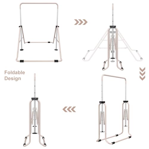 Expandable Gymnastics Bars, Adjustable Height Gymnastic Horizontal Bars, Children Folding Training Bar for Kids - color: Beige