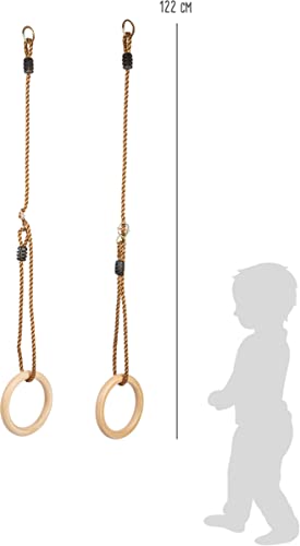 Small Foot 11592 Gymnastic Made of Solid Wood, Swinging Rings with Length-Adjustable Ropes for Kids and Adults Toys, Multicoloured, Seil Länge: ca. 122 cm, Turnring Ø ca. 18 cm