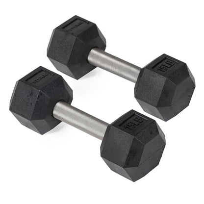 Titan Fitness Free Weights, Rubber Coated Hex Dumbbell, Straight Stainless Steel Handle, Strength Training, Full Body Workout - style: Fixed