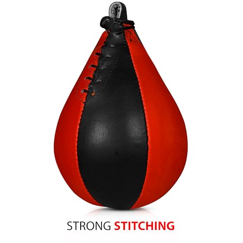 DXM SPORTS Boxing Speed Bag - Leather Speed Bags - Punching Speed Ball - Exercise Workout MMA Speed Bag for Adults - color: Black & Red