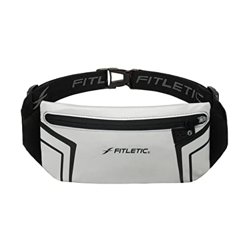 Fitletic Modern Sports Running Belt For Men & Women – Water Resistant Pouch - Fits All Smart Phones- Lightweight, Low Profile Design –Lycra Coated With Inner Card Organizer Pocket - color: Silver