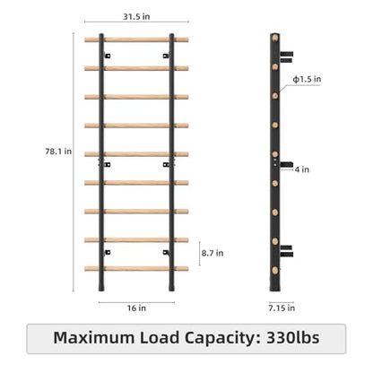 DHT Wood Stall Bar, Swedish Ladder Suspension Trainer with 9 Strategic Rods, for Home, Gym, School and Clinics, Black - color: WA2