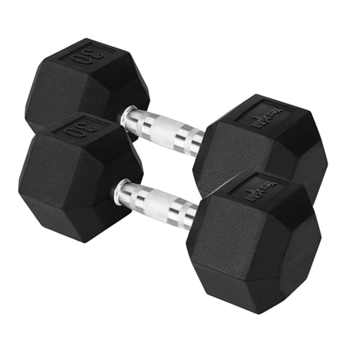 Yes4All Chrome/Rubber Grip Encased Hex Dumbbells – Hand Weights With Anti-Slip 10-30 LBS Pair - color: F. 30lbs - Pair, style: Chrome Grip