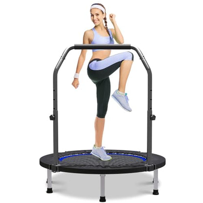40"/48" Rebounder Trampoline for Adults Mini Trampoline for Adults and Kids Exercise Rebounder with Bar Fitness Trampoline Indoor Height Adjustable Max Load 330/440lbs - color: Blue-40in