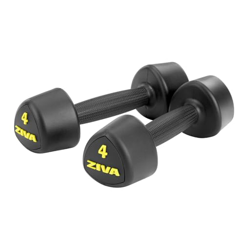 ZIVA RPU Tribell Dumbbell Pair – Premium Urethane-Coated Hand Weights with Ergonomic textured Grip & Steel Core – 2–20 lb Sets in Multiple Colors for Strength Training - color: c. 4lb - BK