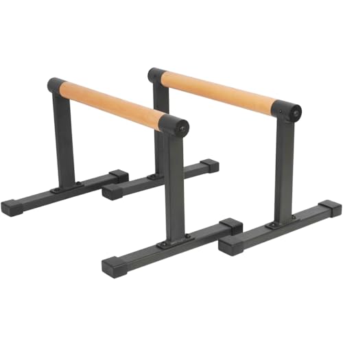 Professional Wooden Parallel Bars - Solid Beech Wood & Matte Alloy Steel Dip Bar, 500lbs Load Capacity Rock-Free Push-up Station for Gymnastics, Yoga and Calisthenics Mastery