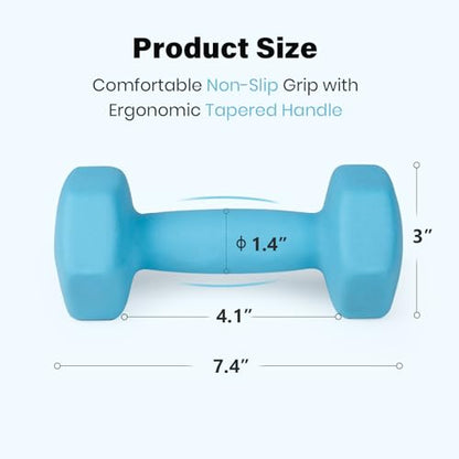 LIONSCOOL Set of 2 Neoprene Coated Dumbbell Hand Weights, Anti-Slip and Anti-Roll Hex Dumbbells in Pair for Strength Training, Resistance Training - style: Skyblue 6lb Pair