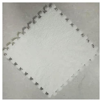 12 Pieces Thickened Plush Foam Interlocking Floor Mat,Fluffy Square Foam Tiles with 12 Edgings,Soft Anti-Slip Puzzle Area Rug Playmat for Bedroom,12X12inch,12 Tiles/11.6 Sq.Ft,White - color: White