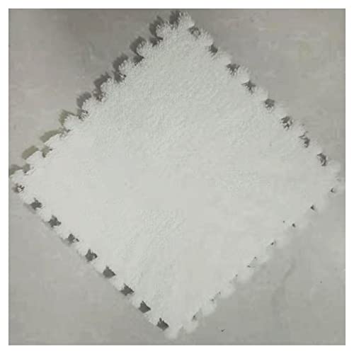 12 Pieces Thickened Plush Foam Interlocking Floor Mat,Fluffy Square Foam Tiles with 12 Edgings,Soft Anti-Slip Puzzle Area Rug Playmat for Bedroom,12X12inch,12 Tiles/11.6 Sq.Ft,White - color: White