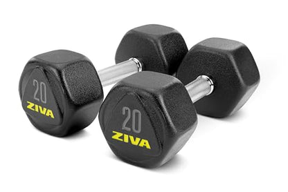 ZIVA Premium Hex Dumbbells – Commercial Grade Rubber Urethane Coated Free Weights for Strength Training, Weightlifting, Home Gym – Durable Steel Core – Sold in Pairs and Sets - style: h) 20lb BK