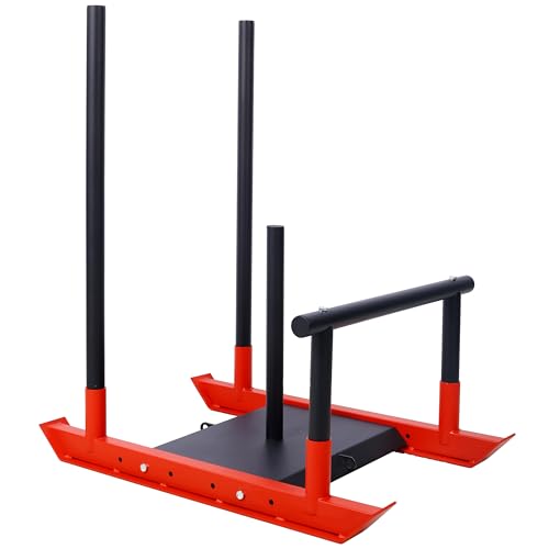 Heavy-Duty Fitness Sled with Push Poles & Harness for Speed Training, Strength Building – Compatible with 1" & 2" Weight Plates – Rust-Resistant Design