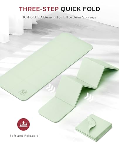 HAPBEAR Foldable Yoga Mat - 72"x24"x0.24" (6mm), Non-Slip TPE Exercise Mat for Home Workout, Yoga, Pilates,Stretching, & Travel, Durable & Eco-Friendly, Includes Carry Bag - color: Green
