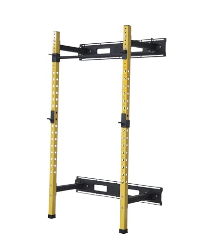Fitvids Wall Mounted Power Rack Squat Stand, 1000 Pound Capacity for Home and Garage Gym with J-Hooks,Squat Lever Arm, Multiple Size and Colors - size: 2.35"x2.35"-yellow