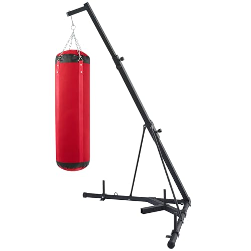 ZELUS Punching Bag Stand with Canvas Sandbag, Heavy-Duty Boxing Stand with Stable Triangular Base, Adjustable Height & Angle, Durable Training Equipment for Home & Gym