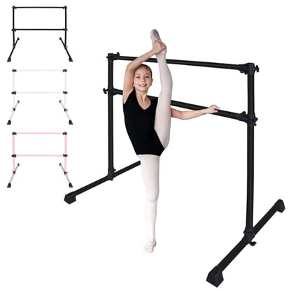 4FT Freestanding Ballet Barre,Adjustable Height 6.7–46", Portable Double Dance Bar for Home Ballet Training,Stretching, Pilates,Kids & Adults – Non-Slip, Easy Assembly & Storage - color: Black + Steel