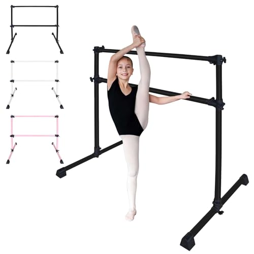 4FT Freestanding Ballet Barre,Adjustable Height 6.7–46", Portable Double Dance Bar for Home Ballet Training,Stretching, Pilates,Kids & Adults – Non-Slip, Easy Assembly & Storage - color: Black + Steel