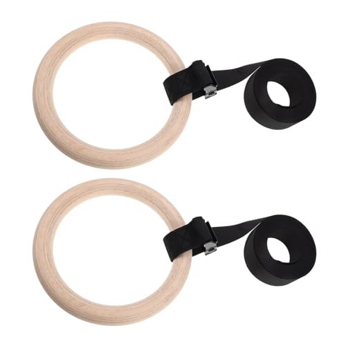 Totority 1set Wooden Gymnastics Rings Adjustable Straps for Strength Training Bodyweight Exercises and Home Workouts Natural Thick Non-Slip Straps Versatile Fitness Equipment
