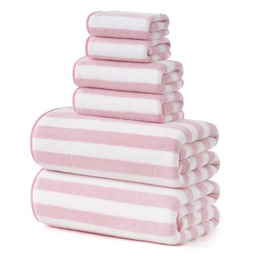 REDKISS Ultra Soft Bath Towel Set 6-Piece 35"x70" | 100% Microfiber, Highly Absorbent | Quick Dry Towels for Bathroom, Spa, Gym | 2 Bath, 2 Hand, 2 Washcloths | Pink - color: Light Pink