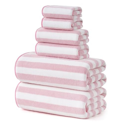 REDKISS Ultra Soft Bath Towel Set 6-Piece 35"x70" | 100% Microfiber, Highly Absorbent | Quick Dry Towels for Bathroom, Spa, Gym | 2 Bath, 2 Hand, 2 Washcloths | Pink - color: Light Pink