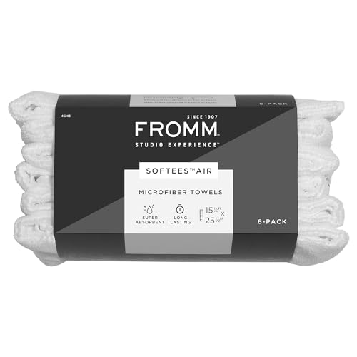 Fromm Softees Air Microfiber Lightweight Salon Hair Towels for Hairstylists, Barbers, Spa, Gym in White, 15.5" by 25.5", 6 count Perfect Hair Care Towel for Drying Curly, Long, Wavy Hair - color: White, size: 15.5 x 25.5 inches - 6 Count (Pack of 1)