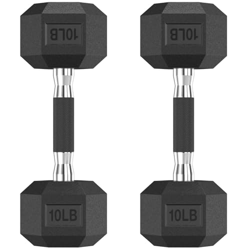 HANDBODE Hex Dumbbell Set, 2.5-65 lb Rubber Encased Exercise & Fitness Dumbbells, Weights Dumbbells Set of 2, Hand Weight for Strength Training - size: 10 lb, Pair, style: Rubber Handle