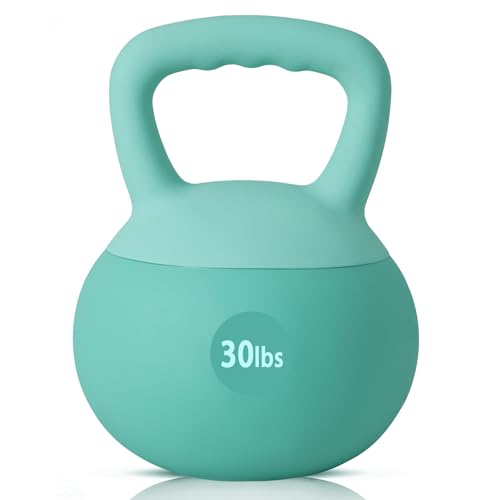 DlandHome Kettlebell Weights Strength Training Kettlebell-Great for Full Body Workout and Strength Training,Easy Grip Handle,PVC Filled with Iron Sand - color: Mint Green-30lbs
