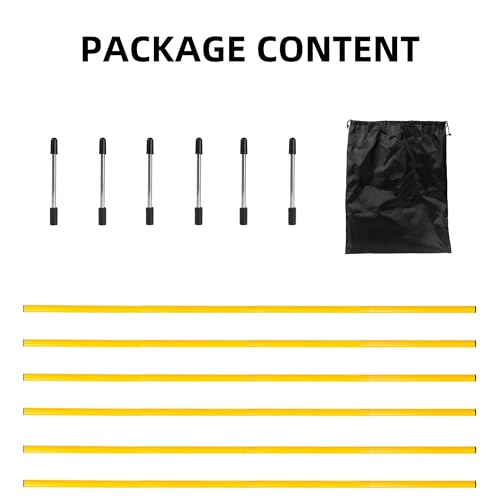 6 Pcs 5FT Adjustable Agility Training Poles for Soccer,Basketball,Football,Dog,Horse Training-Speed and Agility Training Equipment Sports Training Sticks with Stainless Steel Ground Nails - color: Yellow