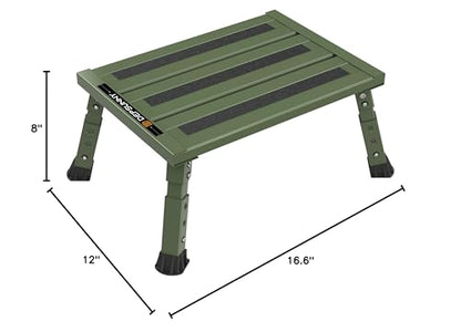 Adjustable RV Step Stool, 3-Step Height Adjustment, Foldable Legs, Wide Anti-Slip Surface,Supports Up to 1,000 lb, Premium Aluminum Construction Easy to Carry (Army Green) - color: Army Green