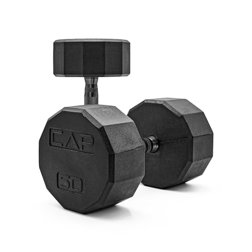 CAP Rubber Coated Dumbbell Weights, Free Weights for Home Gym Strength Training, Anti-Roll Hex Dumbbells with Black, Chrome & Comfort Grip Handles, Pairs & Sets - size: 50 lb - Pair, style: 12-Sided - Black Handle