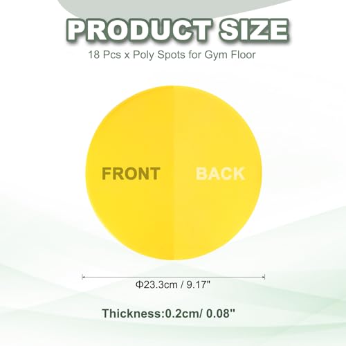 Spot Markers for Agility Dot, Non-Slip Poly Spots Floor Dots Flat Field Soccer Training Equipment 9 in & 18 Pcs & Yellow -Fitting for (Gym/Sports/Training/PE Games/Dance)