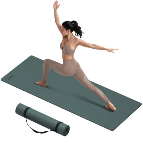 ILILI 10mm Extra Thick, TPE Yoga Mat, 76×28 Inch Extra Long, Carrying Strap - color: Dark Green+Dark Grey
