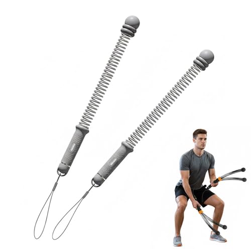 Saker Adjustable Ropeless Battle Ropes - No Installation Workout Equipment with Spring Handles & Weight Rings for Home Gym, Full Body Training (Grey)