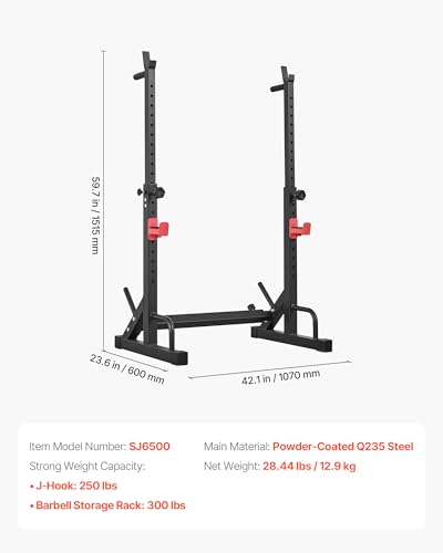 VEVOR Power Cage Squat Rack, Home Gym Power Rack with Adjustable Height & Width, 550LBS Strength Training Workout Equipment with Barbell Storage Racks & J-Hooks for Bench Press, Squat, Weight Lifting