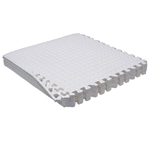 HTTMT- 6X(24 Sqft) White Gym Floor Mat 24x24 EVA Foam Interlocking Exercise Fitness Puzzle Floor Gym Yoga Mat Workout Pad [P/N: MTET-HOME012-6PC] - color: White, size: 6 pieces