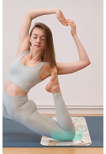 Mini Yoga Mat with Playful Cat Design, Yoga Knee Pads,Double-Sided Non-Slip, Meditation,Exercise Mat for Women&family use,White