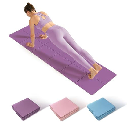 Foldable Yoga Mat Thick Non-Slip Exercise Mat - Packable Travel Fitness Mat with Carrying Bag for Yoga, Pilates, Workout, Home & Gym - color: purple