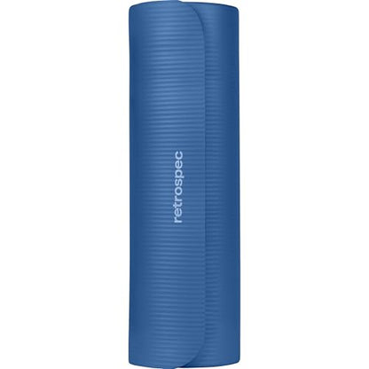 Retrospec Solana Yoga Mat Thick 1/2in Non-Slip Workout Mat with Nylon Strap - 72x24in Exercise Mat for Pilates, Stretching & Fitness - BPA Free, Easy Clean - color: Denim Blue